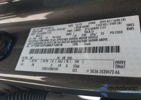 2021 Ford F-150 Xlt from USA, damaged, VIN 1FTEW1EPXMKF10818